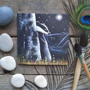 De laatste volle maan-wenskaart van Hannah Willow. Met een das op het Engelse platteland.