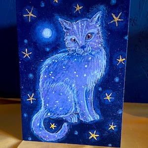Cartão de Saudações do Gato Celestial por Hannah Willow. Cartão de lebre, coelho