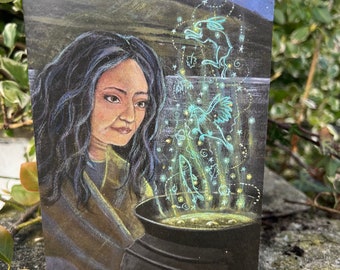 Cerridwen and the Cauldron Greetings card by Hannah Willow.