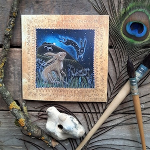 Wenskaart volle maandans door Hannah Willow Hare kijkt naar een volle maandans