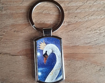 River Spirit Keyring by Hannah Willow featuring a crowned Swan