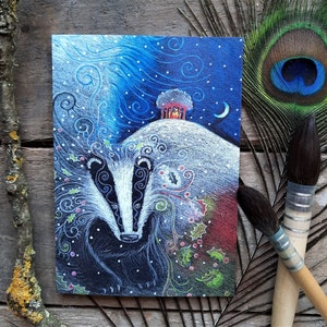 Yule Badger Greetings Card van Hannah Willow A Badger in a Winter Wonderland