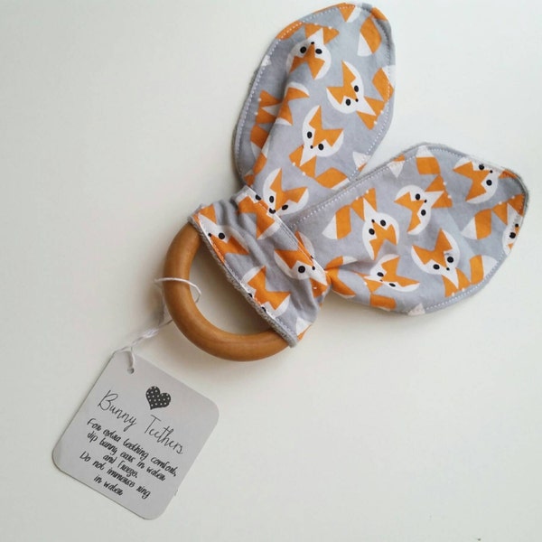 Fuchs Baby Zähne Hase - Holz Zähne Spielzeug - Holz Zähne ring - Baby-Dusche-Geschenk - Baby Strumpf Stuffer - Baby-Weihnachtsgeschenk