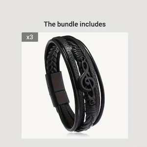Multi-Layer Music Bracelet – Faux Leather Gift for Him, Treble Clef Jewelry, Music Lover Wristband.