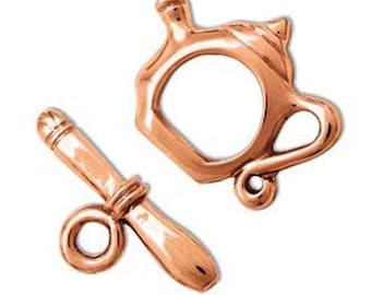 FIVE (5) Tea Kettle Toggle Clasps, Copper Plated - 5 Complete Sets