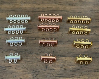 Eight Slide Lock Tube Clasps-2, 3, 4 & 5 Strand,Silver,Gold,Copper,Antique Silver