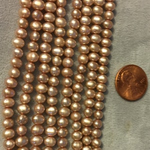16&quot; Strand 5mm x 4mm Pinkish-Beige FRESHWATER PEARLS - Potato Pearls