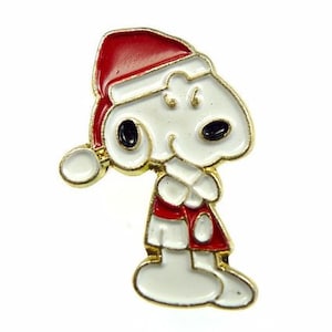 Two (2) Enameled "SNOOPY SANTA" Peanuts Character BUTTONS - 5/8" x 7/16"