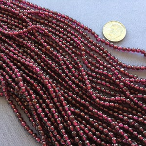 Three (3) 16" Strands Natural 3.5mm GARNET Gemstone Round Beads HIGH QUALITY