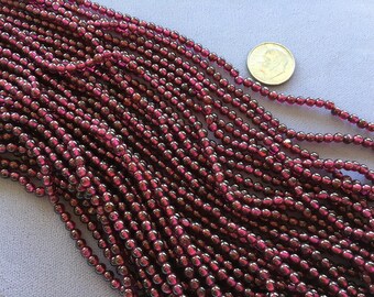 Three (3) 16" Strands Natural 3.5mm GARNET Gemstone Round Beads HIGH QUALITY