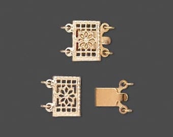 TWO (2) 14K Gold-Filled 2-Strand Rectangular Filigree Box Clasp - 11mm x 20mm