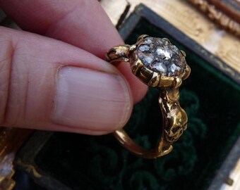 Antique Georgian Victorian Ladies Memento Mori Cluster Gold Skull Ring, A Talisman for the Alchemist, offered by RusticGypsyCreations