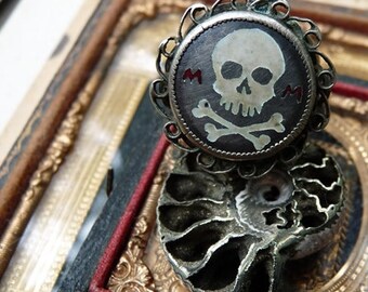 Antique European Memento Mori Skull and Crossbones Ring, Talisman for the Alchemist, by RusticGypsyCreations