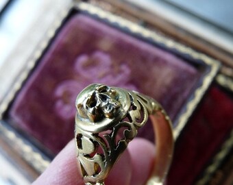 Antique European Memento Mori Skull Ring, Talisman for the Alchemist, offered by RusticGypsyCreations