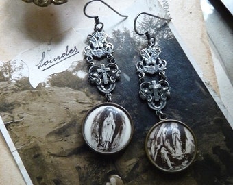 Antique French Virgin Mary Reliquary Earrings, Talismans for the Alchemist, by RusticGypsyCreations