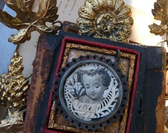 Antique Victorian Virgin Mary & Child Pendant, Victorian Garnet Reliquary, offered by RusticGypsyCreations