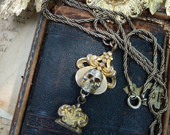 Antique Skull Pendant Fob, Talisman for the Alchemist, by RusticGypsyCreations