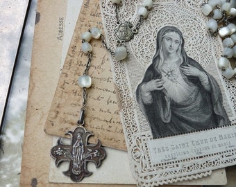 Antique French Virgin Mary Rosary, French Victorian Rosary, offered by RusticGypsyCreations
