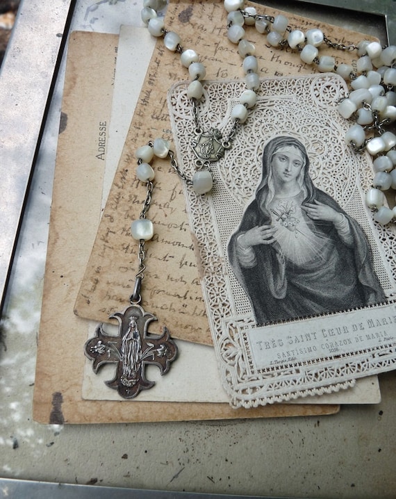 Antique French Virgin Mary Rosary, French Victoria