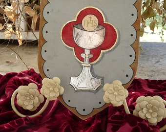 Rare Antique Victorian Holy Communion Shield Painting, A Talisman for the Passionate, offered by RusticGypsyCreations