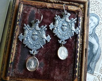 Antique French Virgin Mary Reliquary Earrings, Talismans for the Fierce of Heart, by RusticGypsyCreations