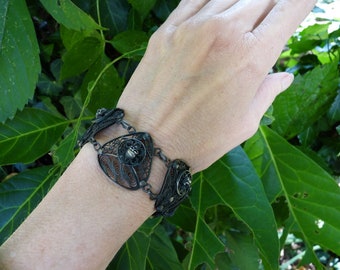 Vintage Filigree Skull Bracelet, Talisman for the Witchy Woman, by RusticGypsyCreations