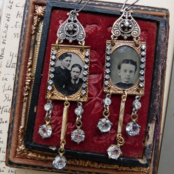 Antique Assemblage Miniature Tintype Earrings, Celebrating Sisterhood, by RusticGypsyCreations