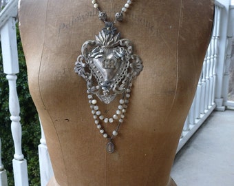 Antique Ex Voto Heart Necklace, Grace Received, A Devotional Talisman, by RusticGypsyCreations