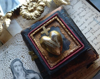 Rare Antique French Nun's Heart, Sacred Heart of Mary, French Ex Voto, offered by RusticGypsyCreations