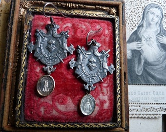Antique French Virgin Mary Reliquary Earrings, Talismans for the Fierce of Heart, by RusticGypsyCreations