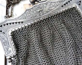 Antique Mesh Chainmaille Purse, Art Nouveau Flapper Embellishment, offered by RusticGypsyCreations