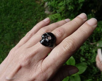 Rare 1800s Antique Doctors Skull Ring Victorian Gothic Memento Mori Black Enamel Skull Ring for the Alchemist