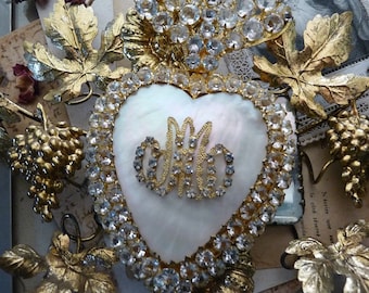 Antique French Heart Reliquary, Ex Voto Flaming Heart of Mary, offered by RusticGypsyCreations