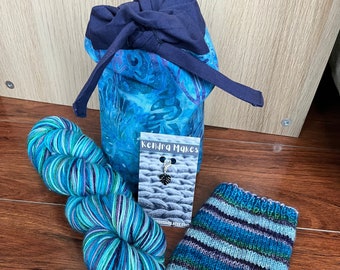 Sock Yarn WITH Bag AND Stitch Marker, Self Striping Sock Yarn, Project Bag, Stitch Marker, 100 gram