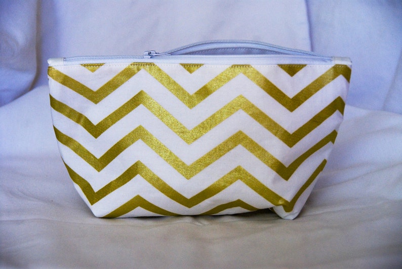 Gold Chevron Zipper BagPouch Small