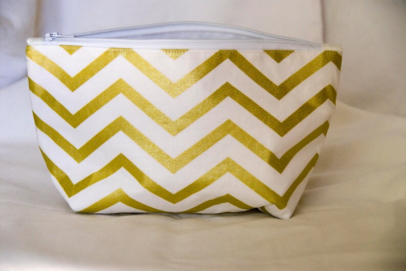 Gold Chevron Zipper BagPouch Small