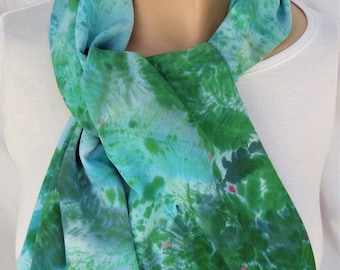 silk crepe scarf extra long hand painted evergreen tree wearable art women wrap luxury morgansilk blue green red