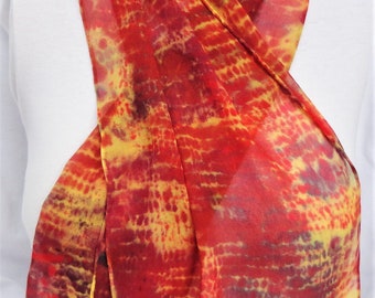 silk scarf hand painted chiffon Indian Corn long gold copper reds purple unique wearable art women fashion autumn