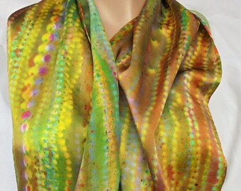 silk scarf long luxury charmeuse unique Silk Necklace wearable art women satin hand painted mardi gras party