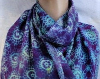 silk crepe scarf Deep Ocean Current large long hand painted unique morgansilk scarves purple blue seafoam rotation