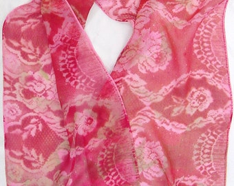 silk scarf chiffon hand painted Antique Pink long unique romantic feminine wearable art women fashion accessory sale