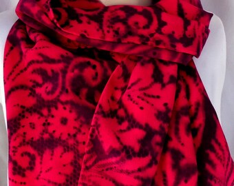 silk scarf Red Black Paisley hand painted crepe large long luxury unique wearable art women fashion