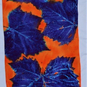 silk crepe scarf large long sycamore leaf orange purple blue hand painted unique morgansilk scarves bold color image 9