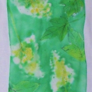 silk scarf hand painted chiffon Oak Leaf Hydrangea morgansilk wearable art green emerald white floral unique image 6