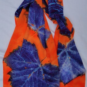 silk crepe scarf large long sycamore leaf orange purple blue hand painted unique morgansilk scarves bold color image 4