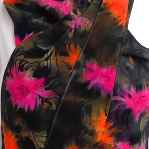 silk crepe scarf Storm Mums hand painted unique pink orange black wearable art women atumn winter original design image 4