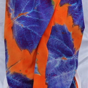 silk crepe scarf large long sycamore leaf orange purple blue hand painted unique morgansilk scarves bold color image 3