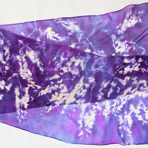 silk scarf long hand painted chiffon Purple Wisteria unique wearable art women white lavender yellow spring floral gift imagem 6