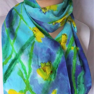 daffodils rain new silk crepe scarf morgansilk scarves hand painted wearable art spring flowers