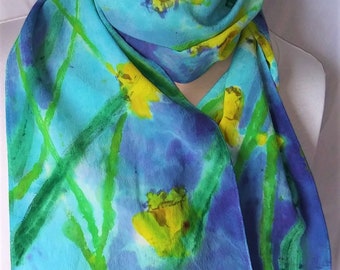 daffodils rain new silk crepe scarf morgansilk scarves hand painted wearable art spring flowers